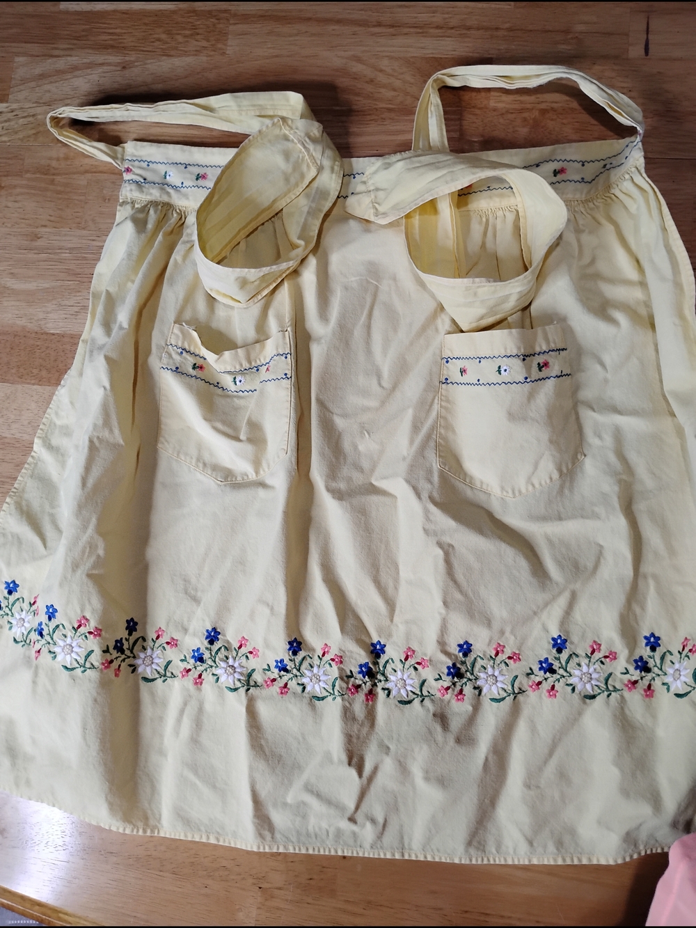 Vintage Yellow Embroidered Kitchen Apron Pair